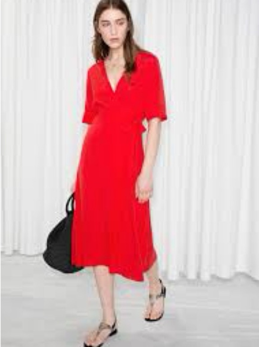Banana Republic Vibrant Red V-Neck Wrap Midi Dress